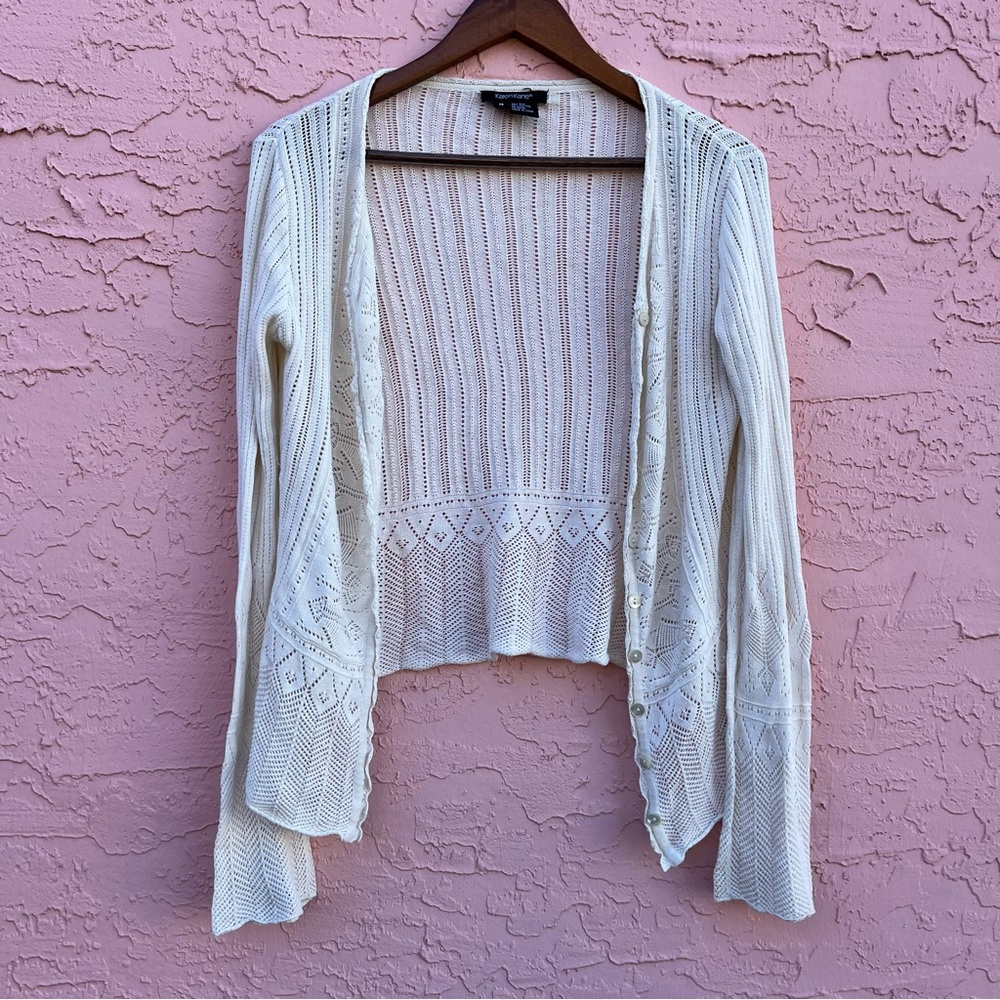 Karen Kane Cardigan Sweater Silk Ivory Lightweight Boho Womens Size Medium